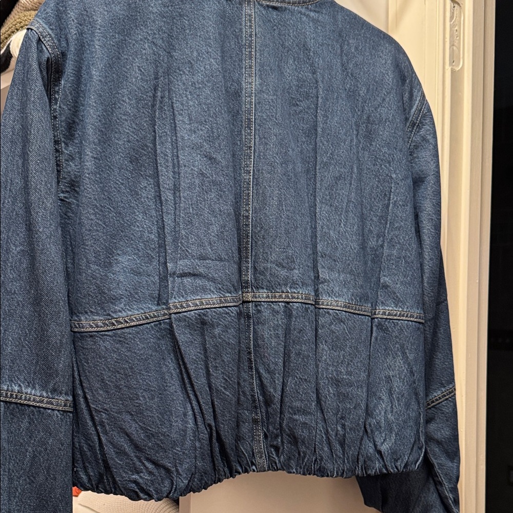 Madewell Navy Denim Zip Bomber Jacket - Picture 2 of 6